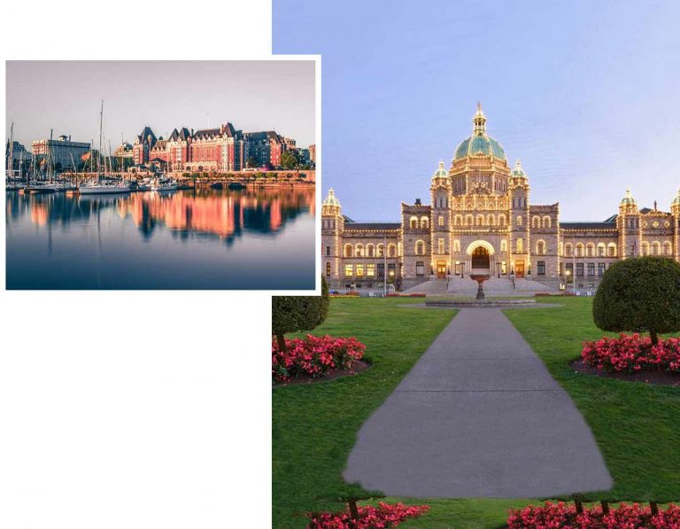 Collage of Victoria waterfront travel scenes